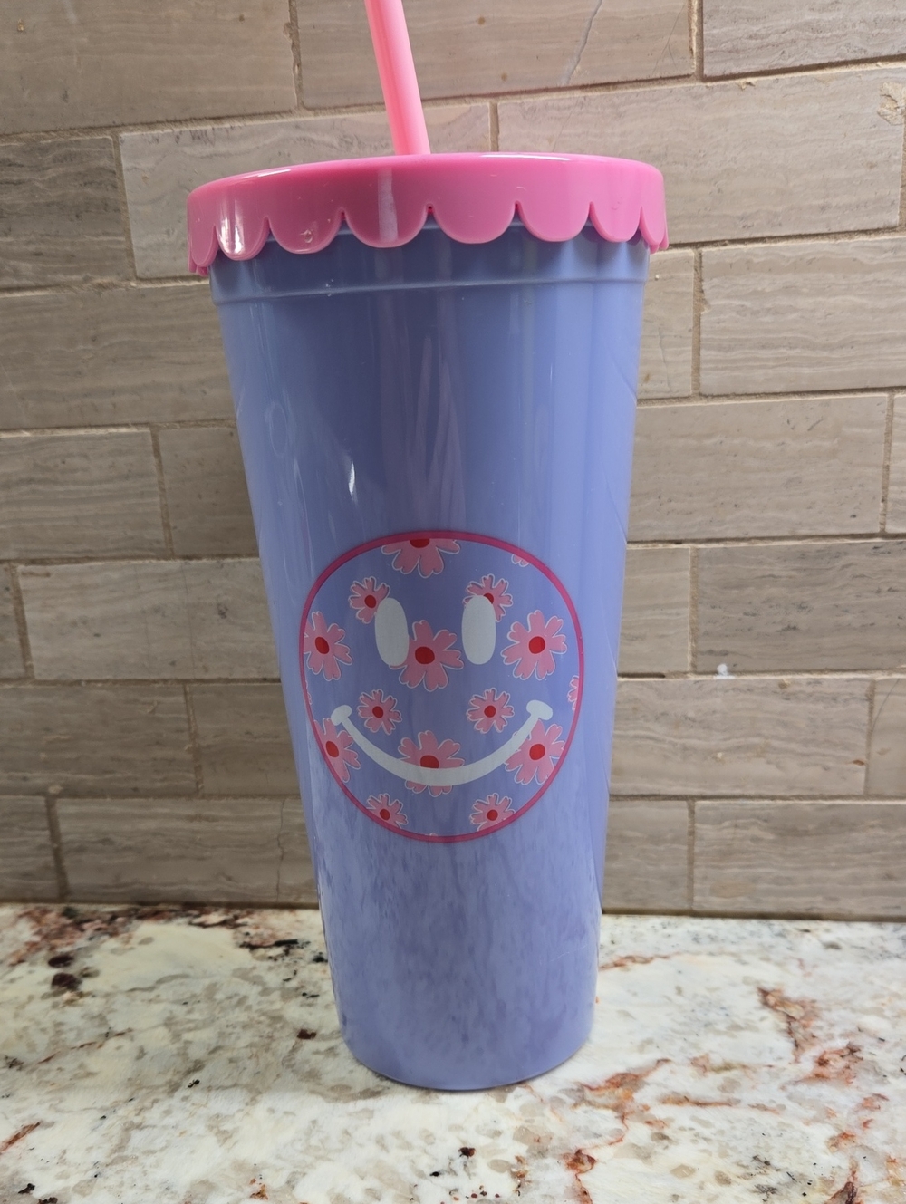 Blue And Pink Smiley Face Waterbottle